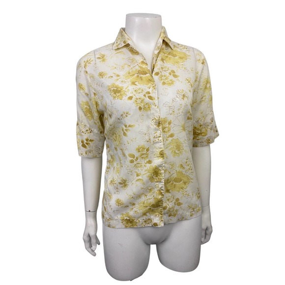 1960s Floral Rayon Loop Collar Button Up Shirt Top / Women’s Small - Picture 4 of 4